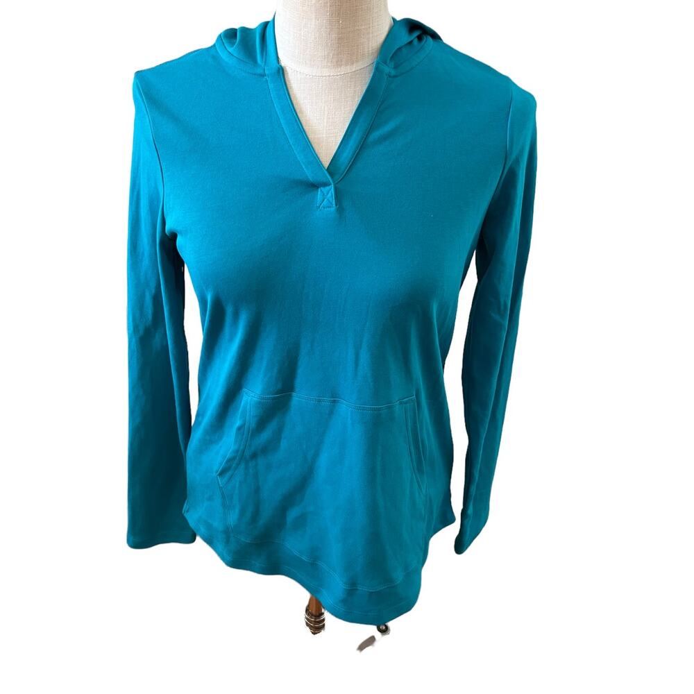 LL Bean turquoise long sleeve hooded top XS